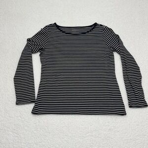 Talbots Stretch Weekend Tee Navy Blue White Striped Long Sleeve Shirt Large